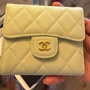 CHANEL Quilted Mini Wallet in Pale Mint with Gold CC